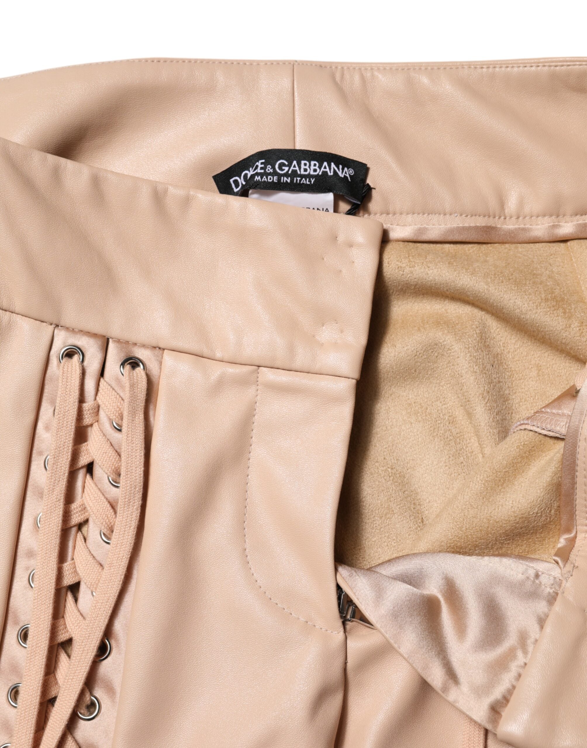Lace-Detail Skinny Trousers — Beige