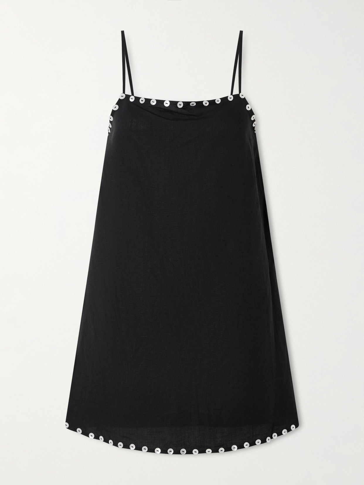 Laura Button-detailed Linen-blend Mini Dress - Black