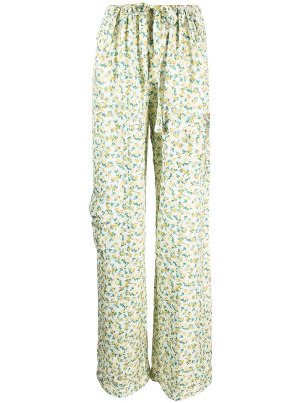 Floral-print drawstring-waist trousers - Yellow