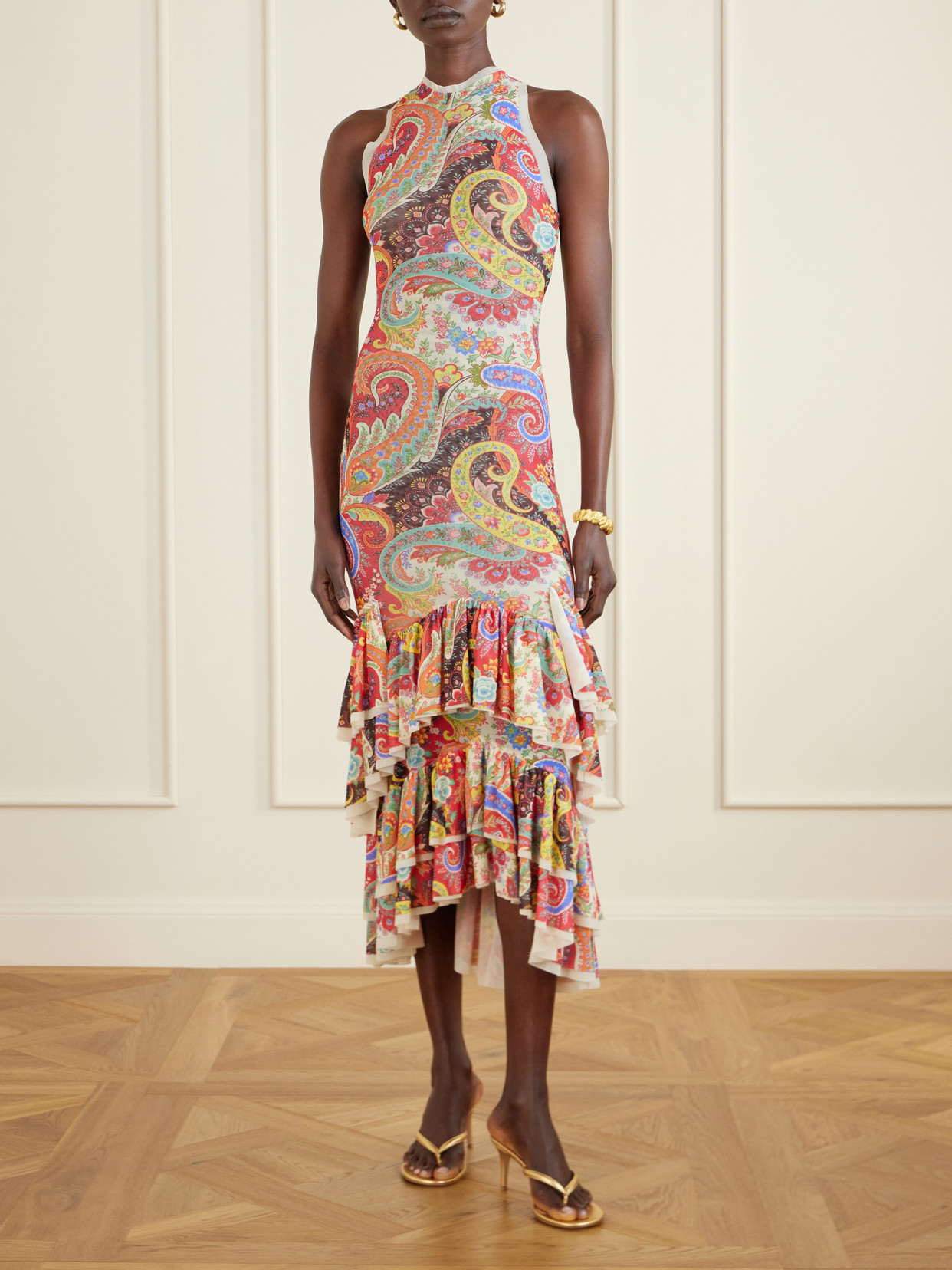 Ruffled Paisley-print Chiffon Midi Dress - Multi