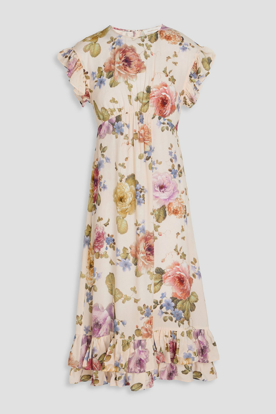 Ruffled floral-print crepe de chine midi dress