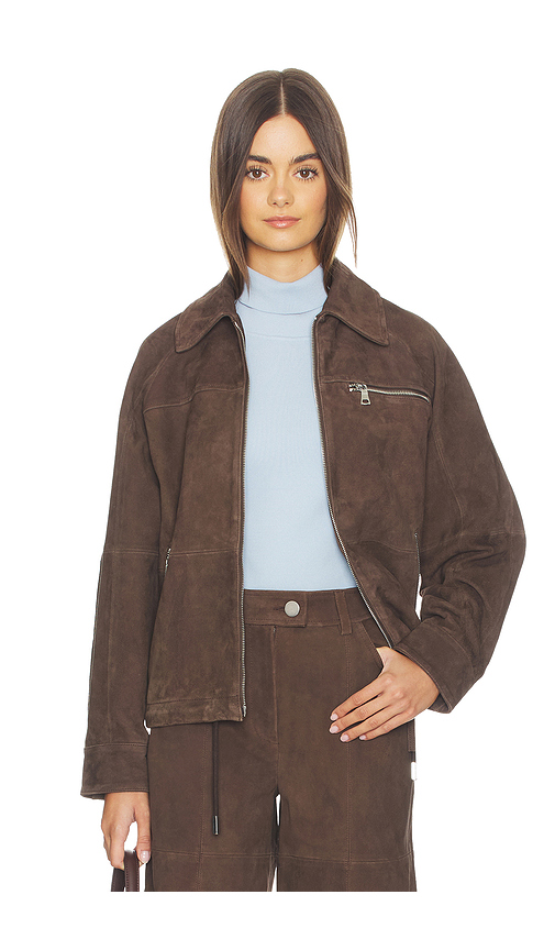 ALIGNE Alex Suede Bomber Jacket in Brown. L. Also in S