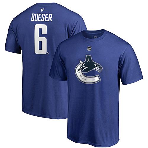 Men's Fanatics Brock Boeser Blue Vancouver Canucks Team Authentic Stack Name & Number T-Shir