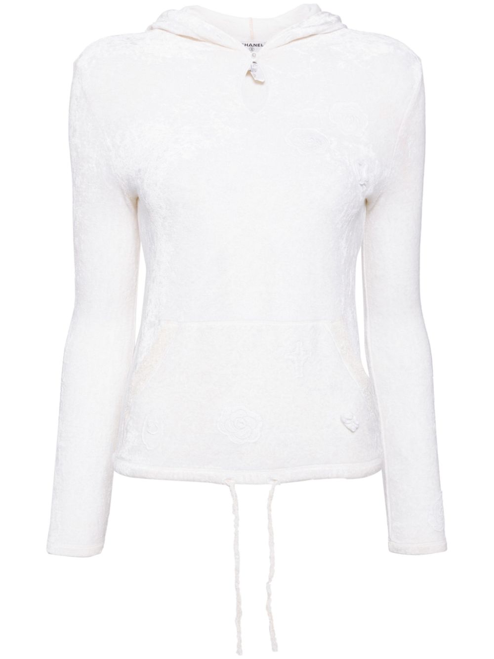 2004 Camellia-appliqué velvet hoodie - White