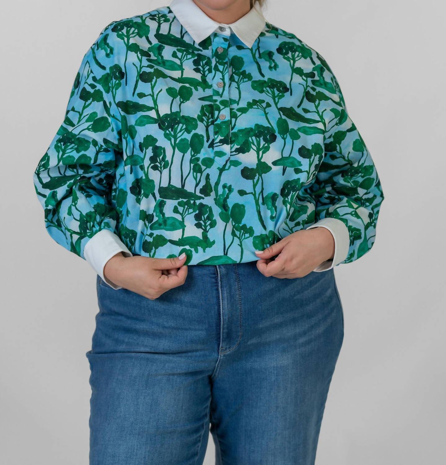 Nopal Button Down Long Sleeve Blouse - Plus In Cosecha Print