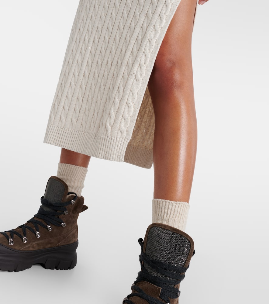 Knit cotton-blend midi skirt