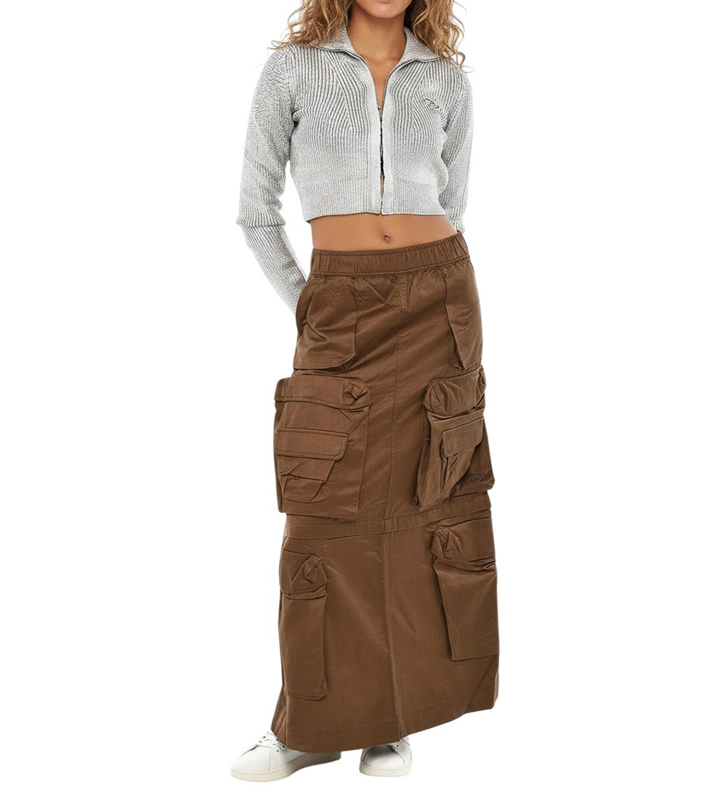 Brown Solid Maxi Skirt