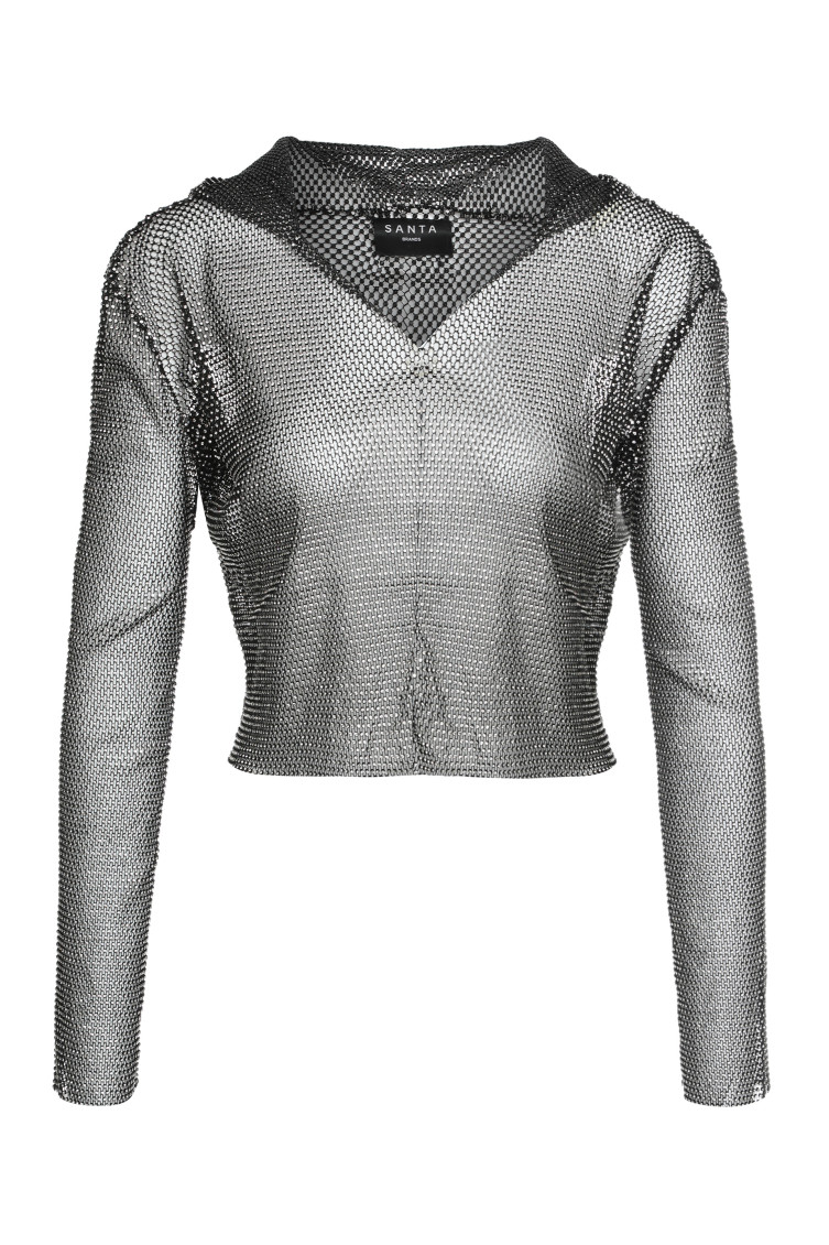 Top With Rhinestones And Hood