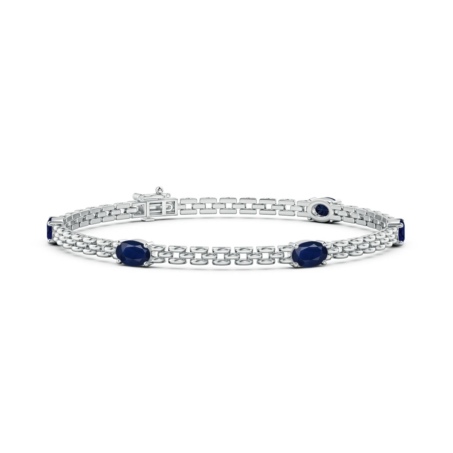 Angara 3.0 Carats Five Stone Oval Sapphire Station Link Bracelet in 14K White Gold