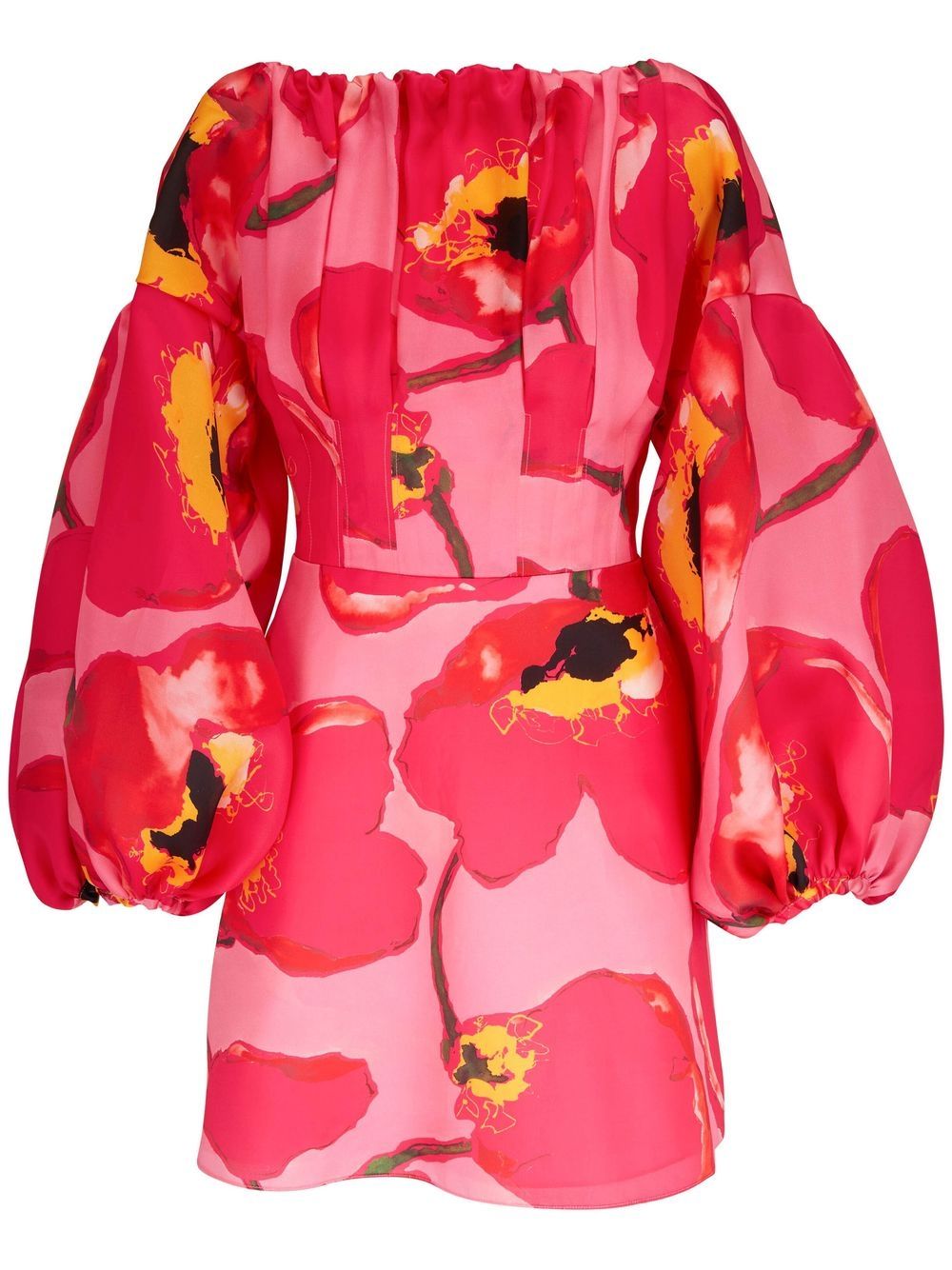 Puff-sleeved floral mini dress - Pink