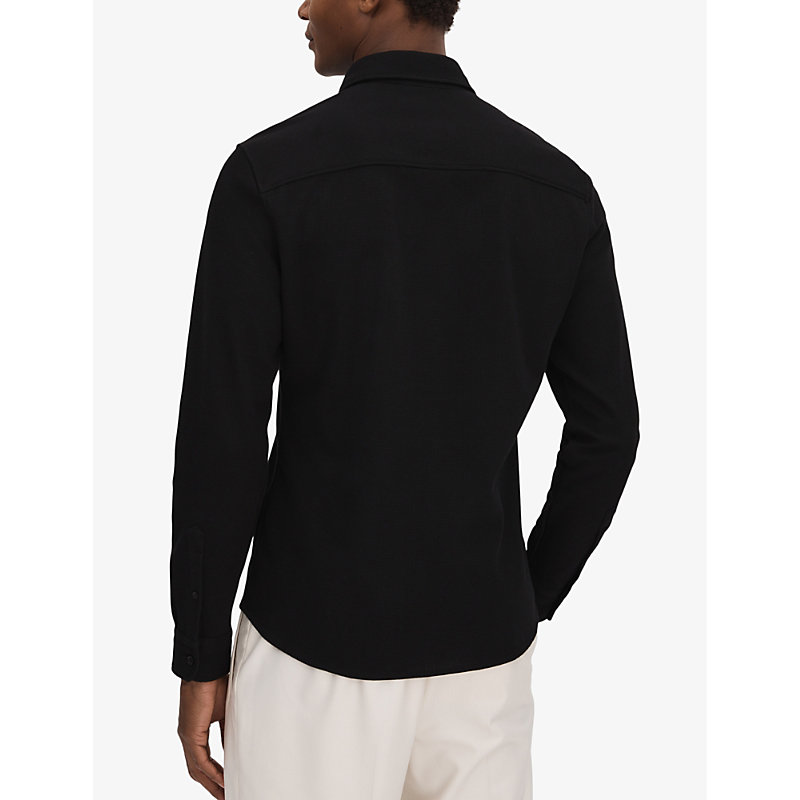 Mens Black Ragan Slim-fit Long-sleeve Cotton-jersey Shirt XL
