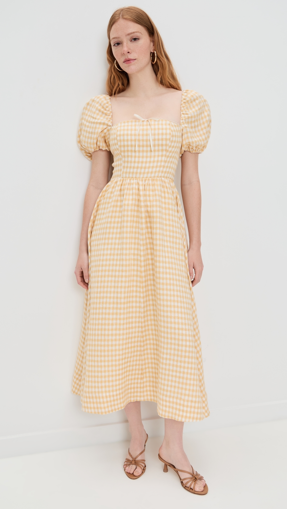 Reformation Marella Linen Dress Sunshine Check