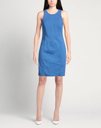 Woman Mini dress Slate blue Size 6 Linen, Cotton, Elastane