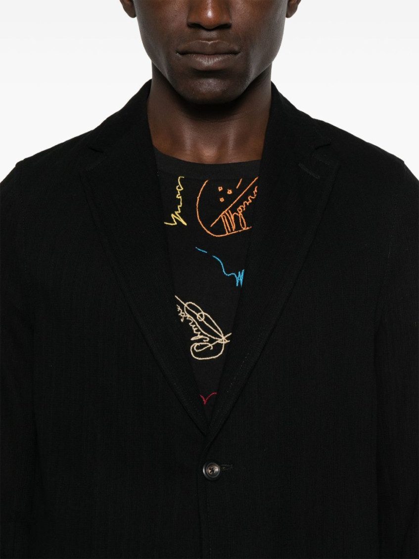 Black Cotton Single-breasted Blazer