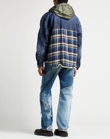 Man Jacket Blue Size 32 Linen, Cotton, Elastane, Polyamide