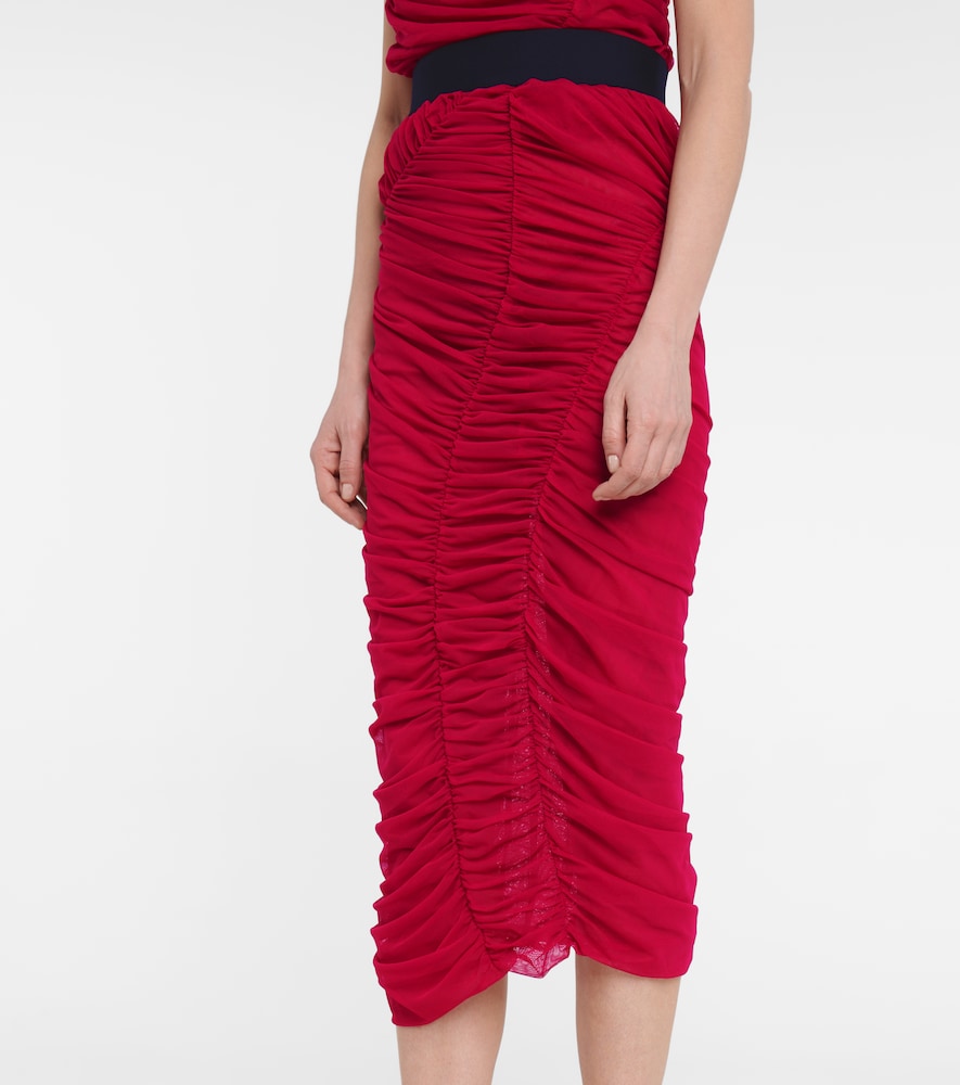 Ruched mesh midi skirt