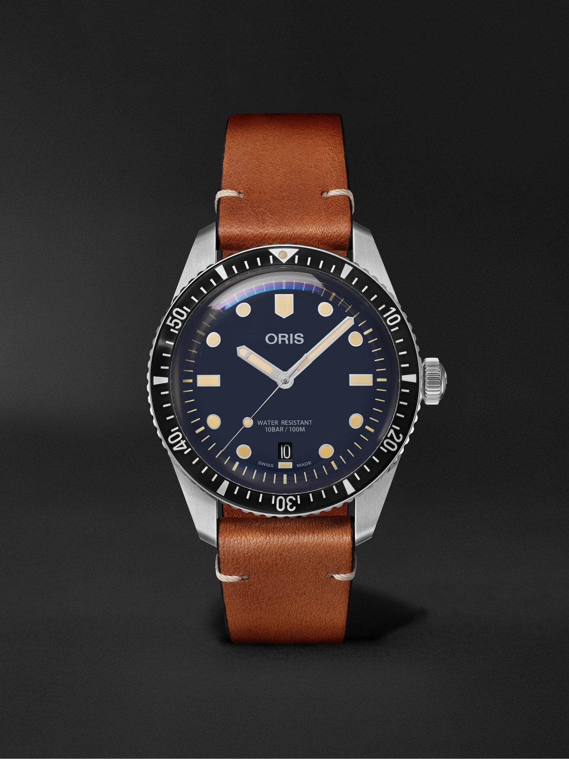 Divers Sixty-Five Date Automatic 40mm Stainless Steel and Leather Watch, Ref. No. 01 733 7707 4055-07 5 20 45 - Men - Blue