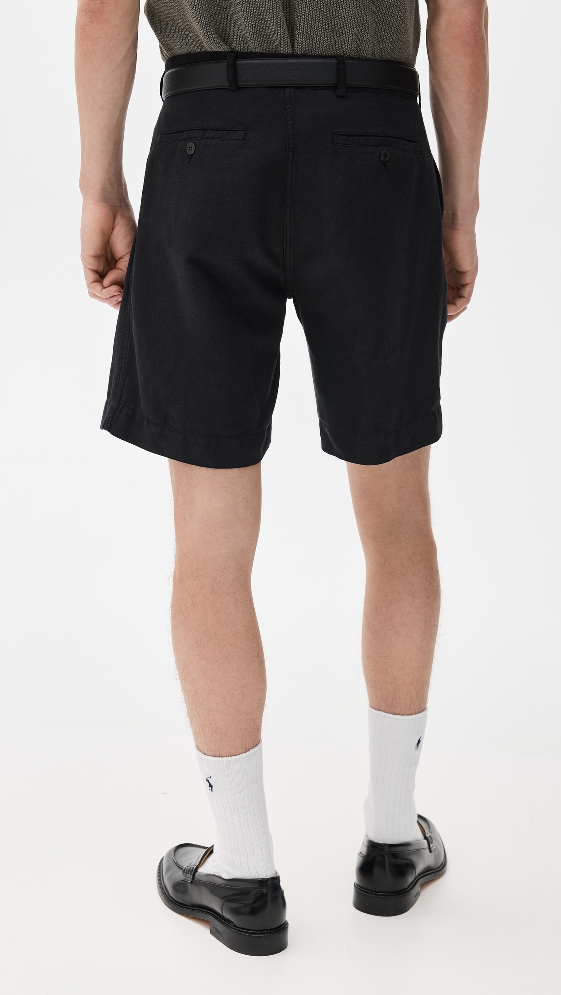 Knickerbocker Canal Cotton & Linen Pleated Shorts Black