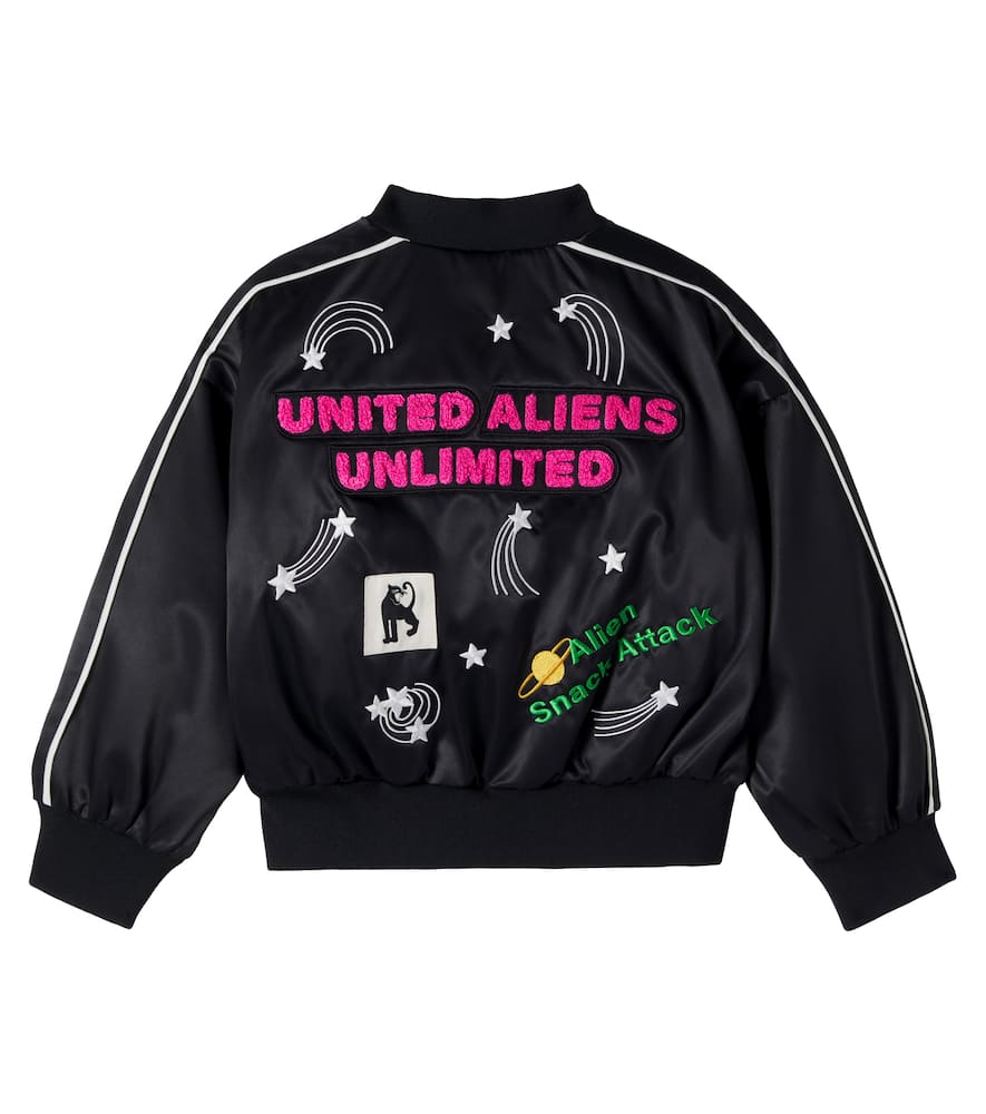 Embroidered satin varsity jacket