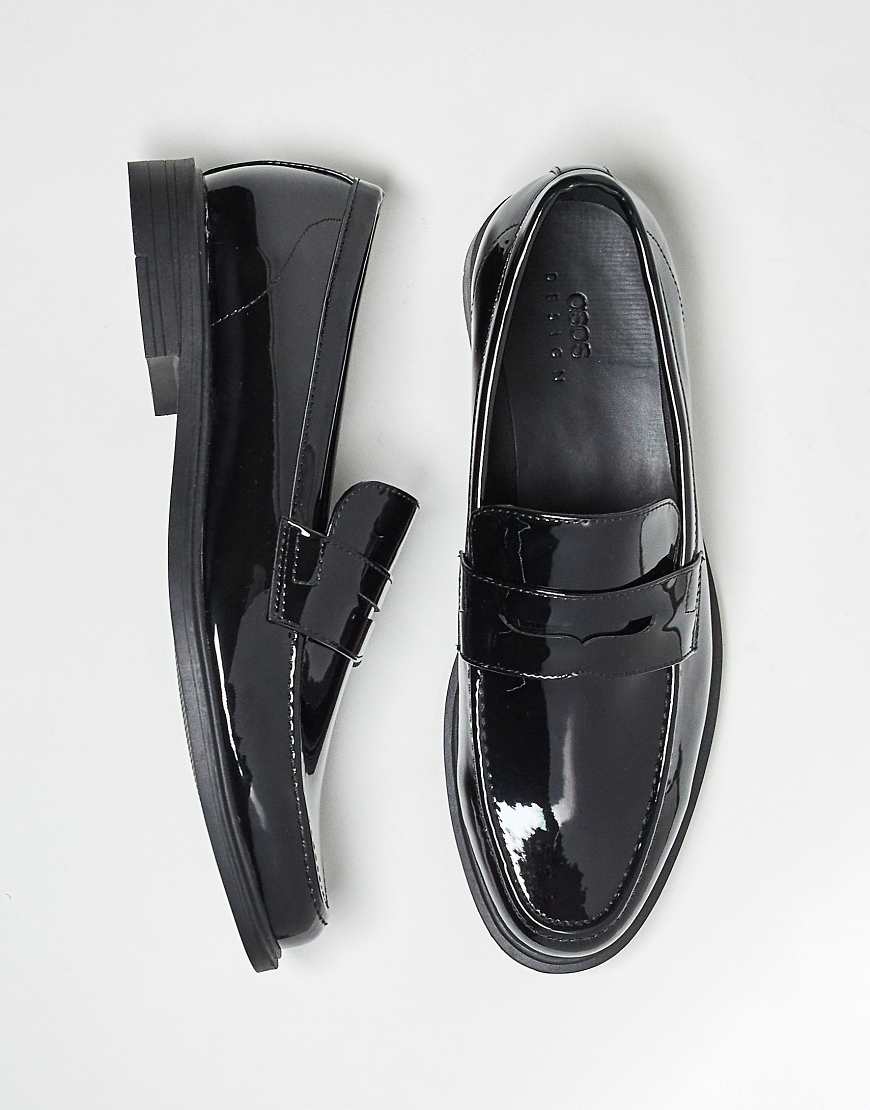 Patent penny loafers in black