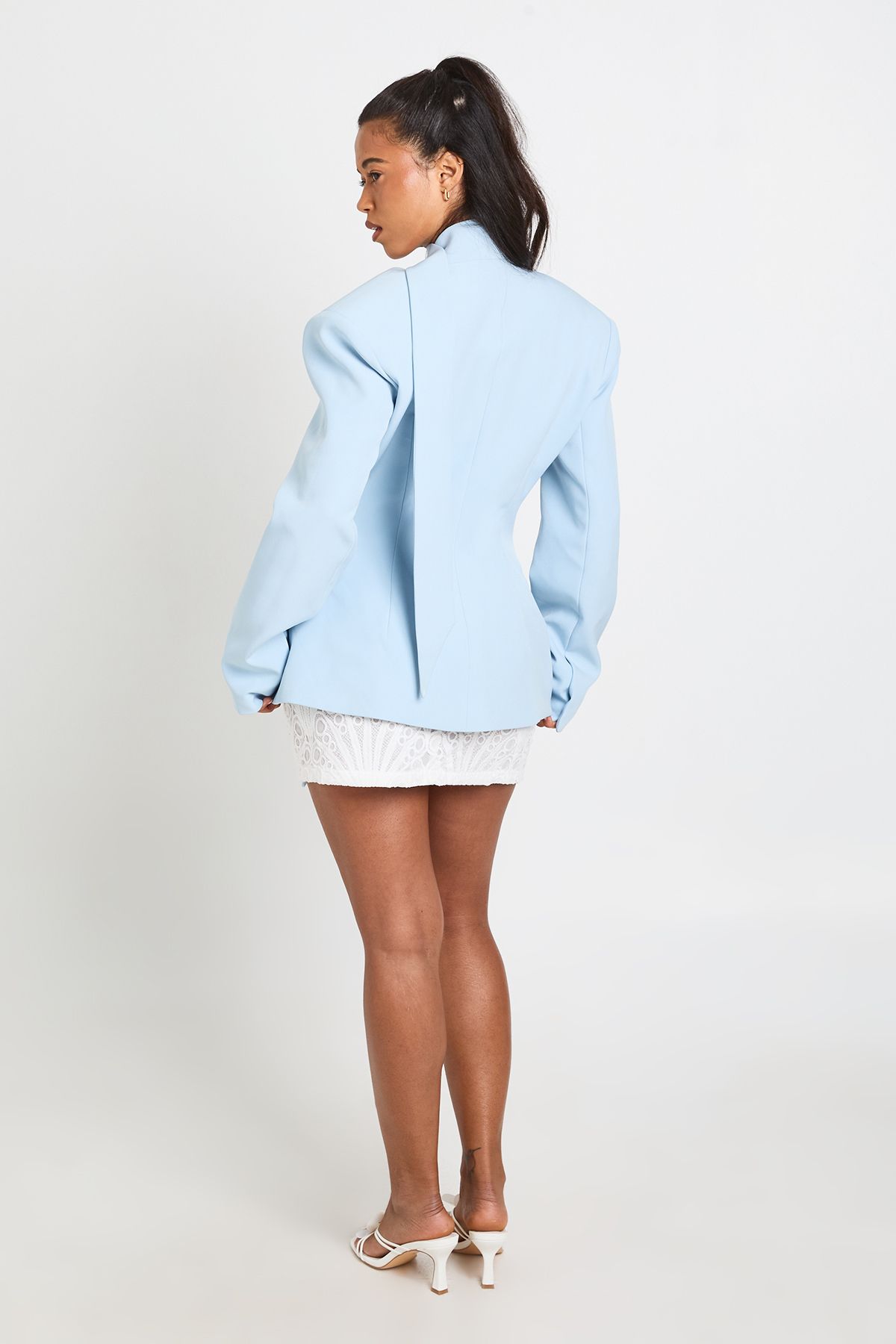 Boohoo Womens Scarf Detail Cinched Blazer - Pale Blue