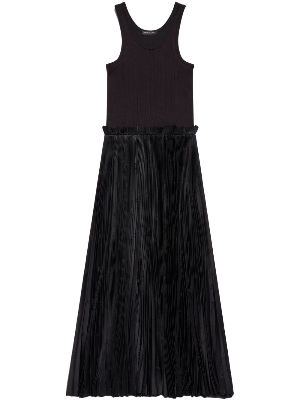 Scoop-neck pleated midi dress - Black