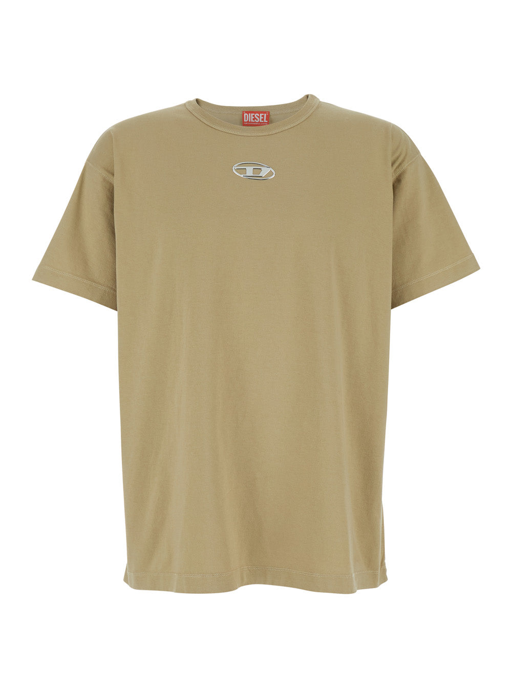 Logo-Embroidered Crew Neck T-Shirt — Beige