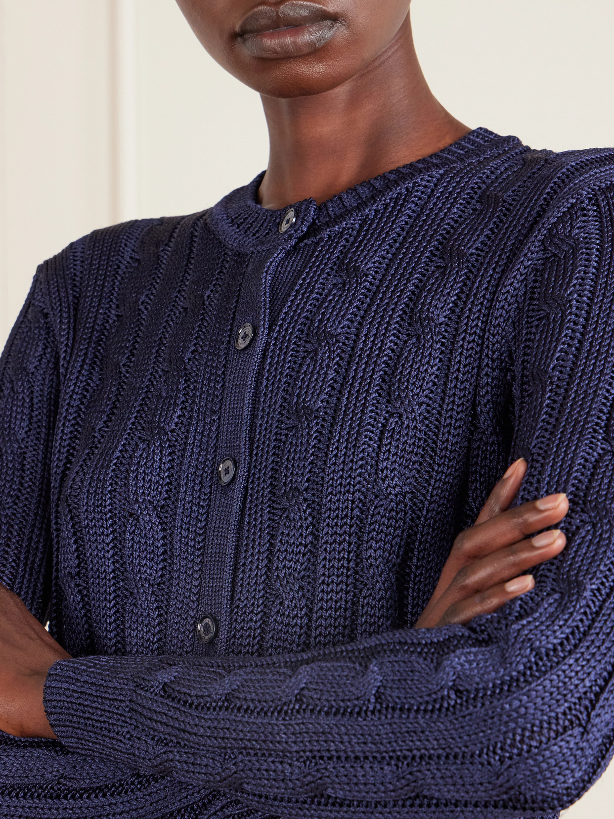 Cable-knit Silk Cardigan - Blue