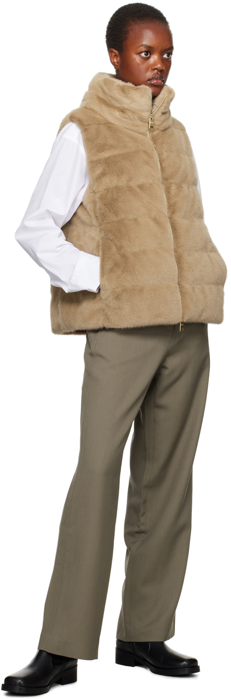 Herno Tan Quilted Faux-Fur Down Vest