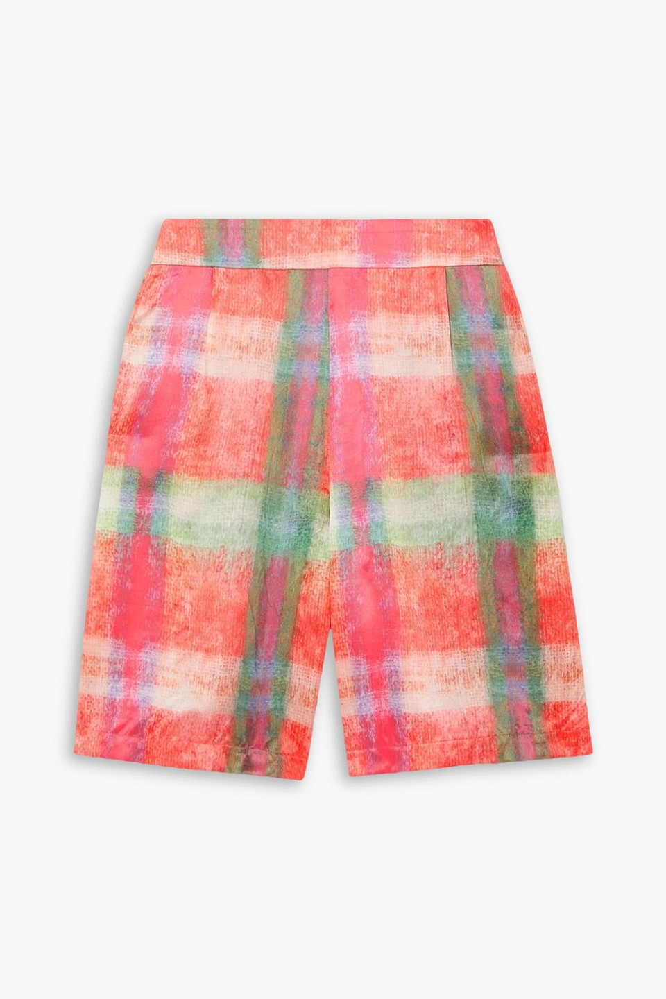 Checked silk-satin shorts