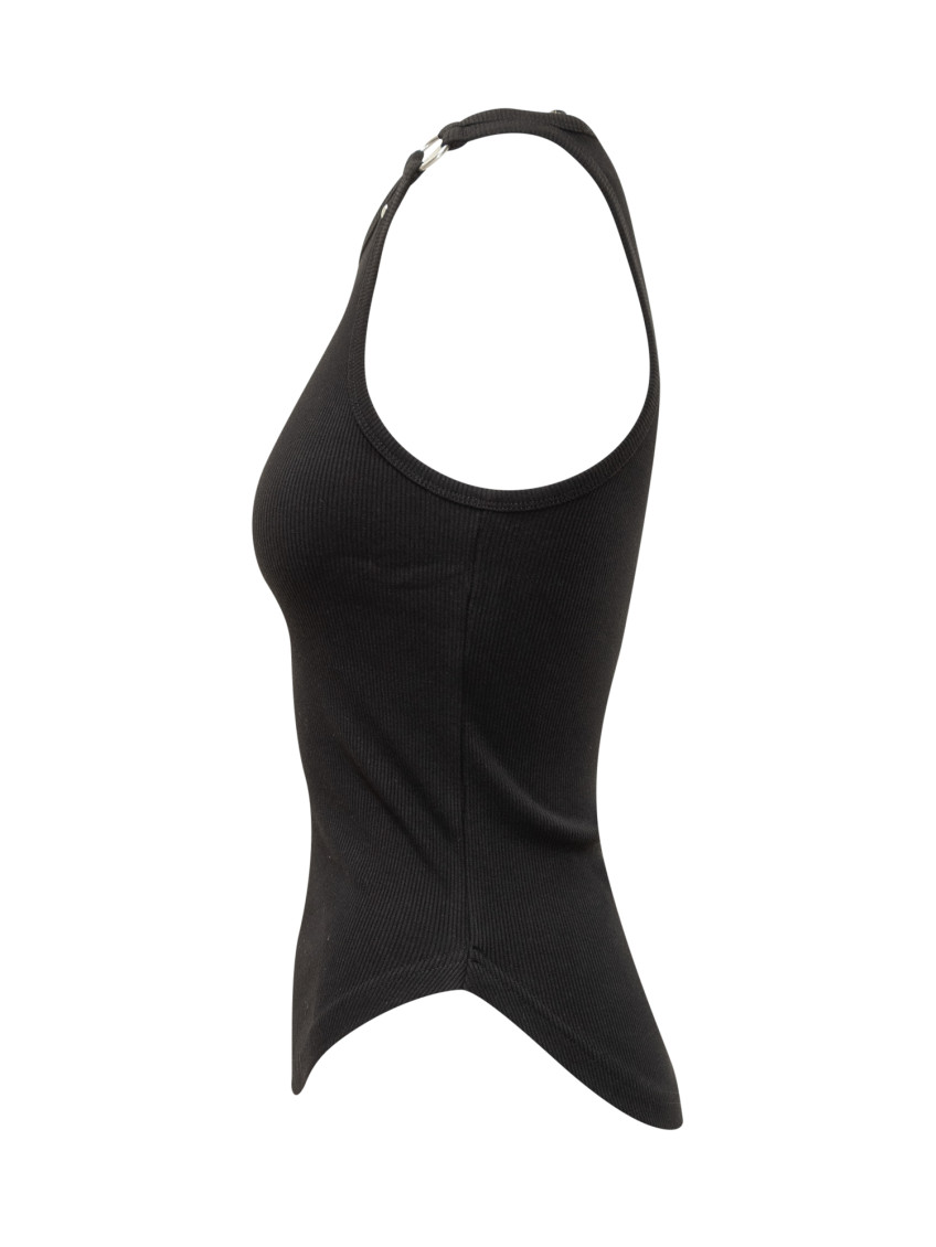 Black Ribbed Round Neck Top