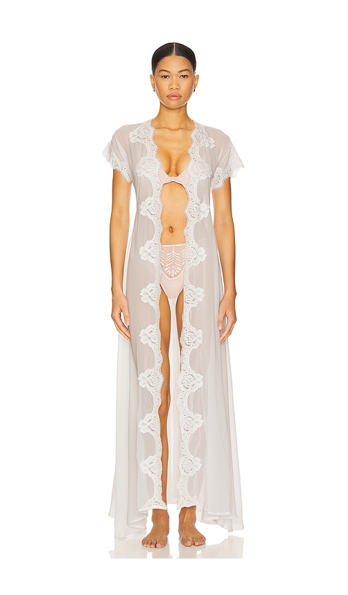 Homebodii Farrah Long Lace Robe in White. - L also in M
