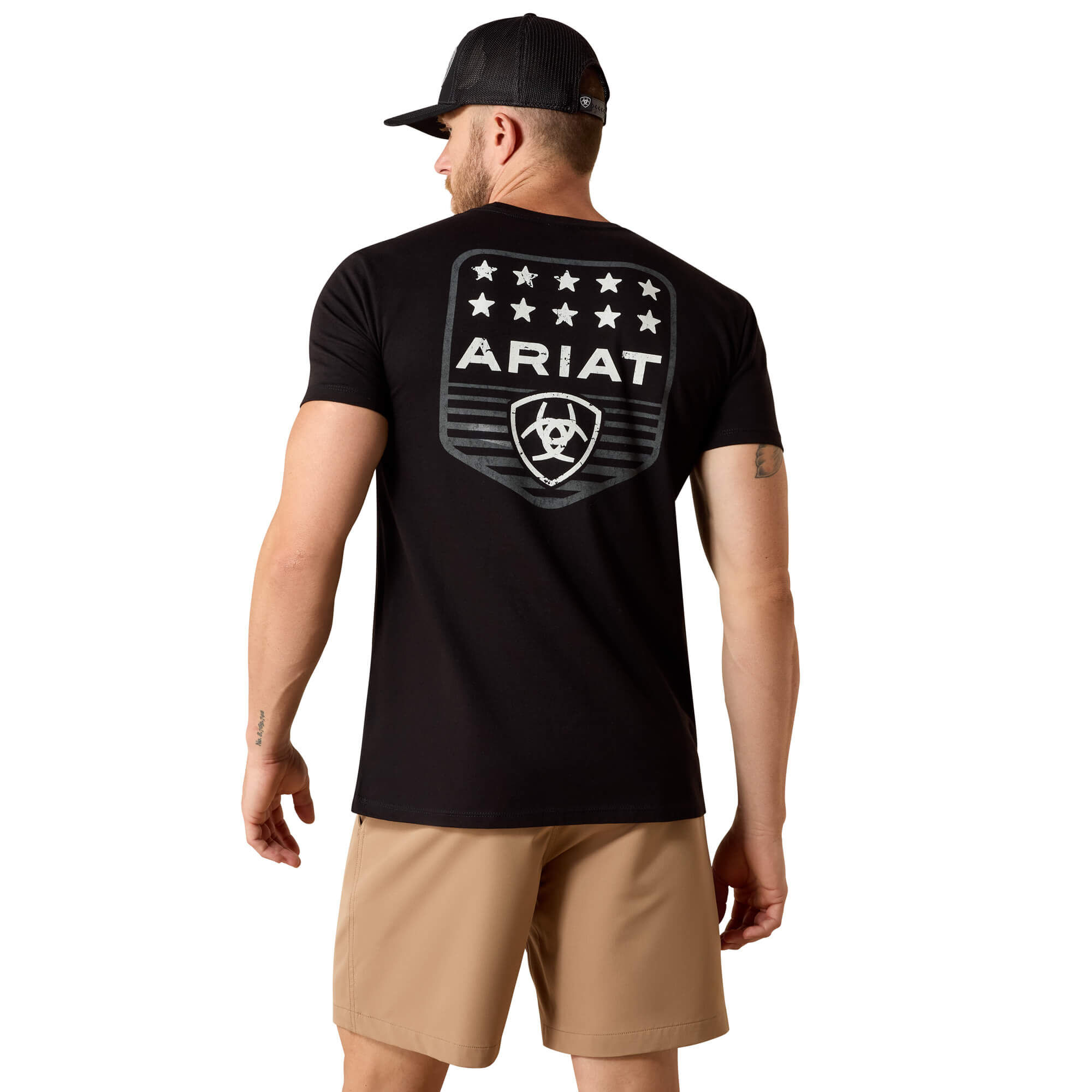 Men's Stripe Patriotic Badge T-Shirt in Black, Size 2X-Large