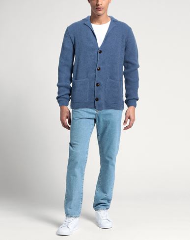 Man Cardigan Slate blue Size L Wool, Polyamide