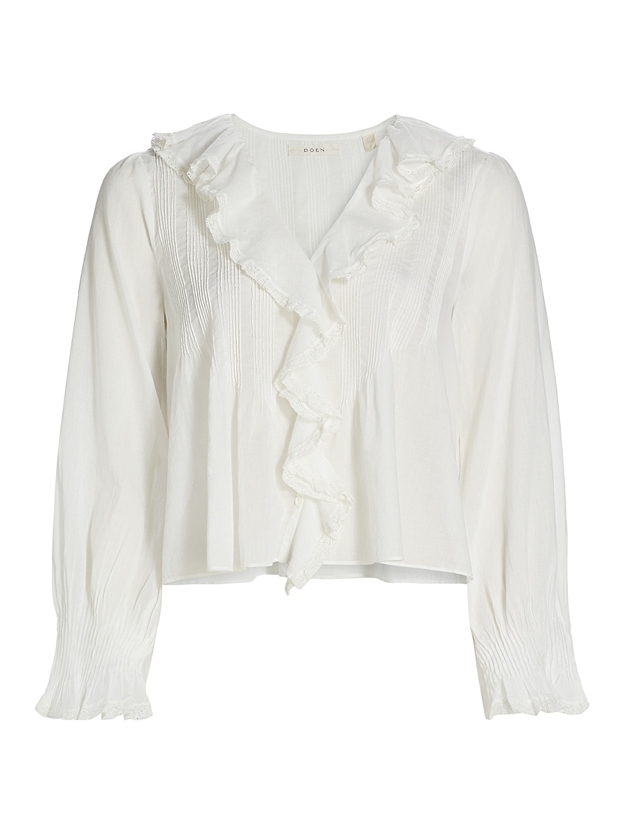 Women's Hardy Pintuck Cotton Shawl-Collar Blouse - Salt