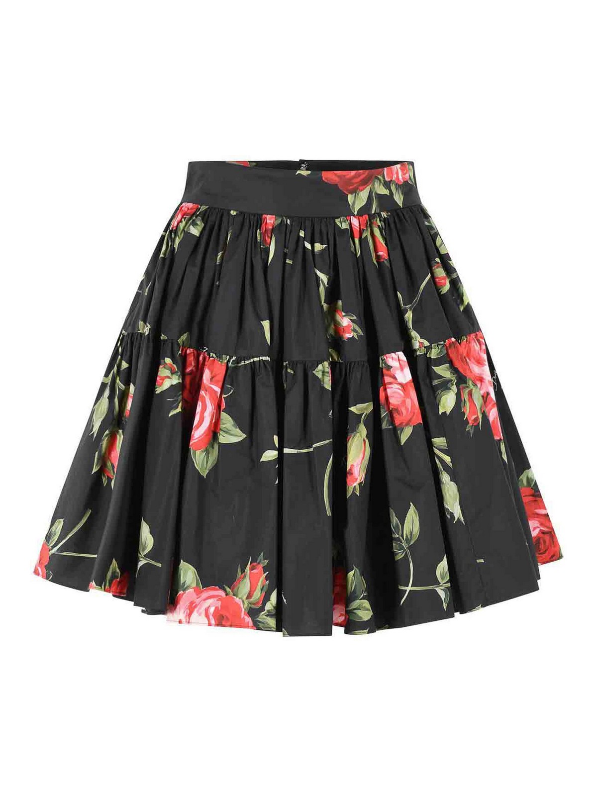 Print Short Skirt In Black Cotton