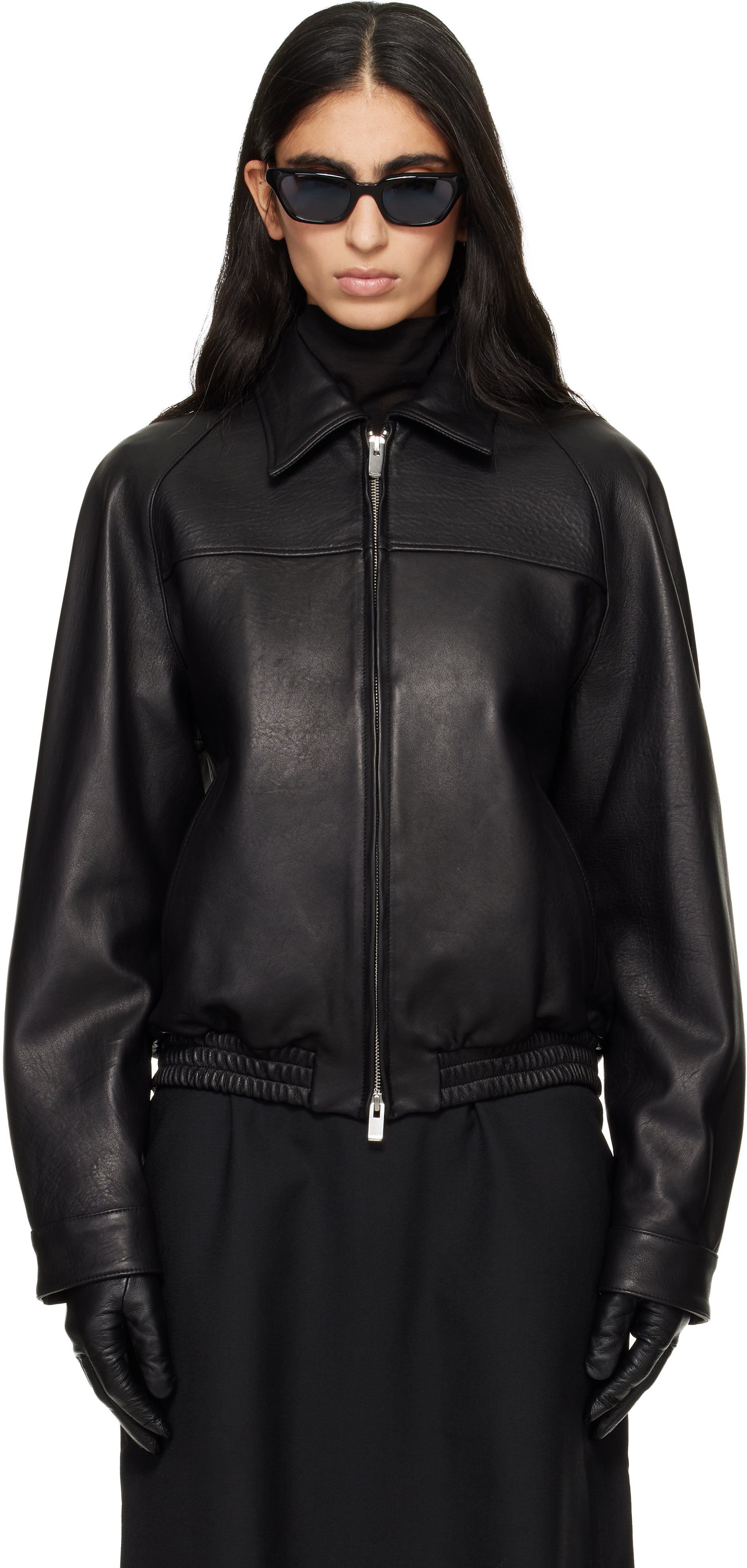 Black Vintage Lamb Leather Bomber Jacket