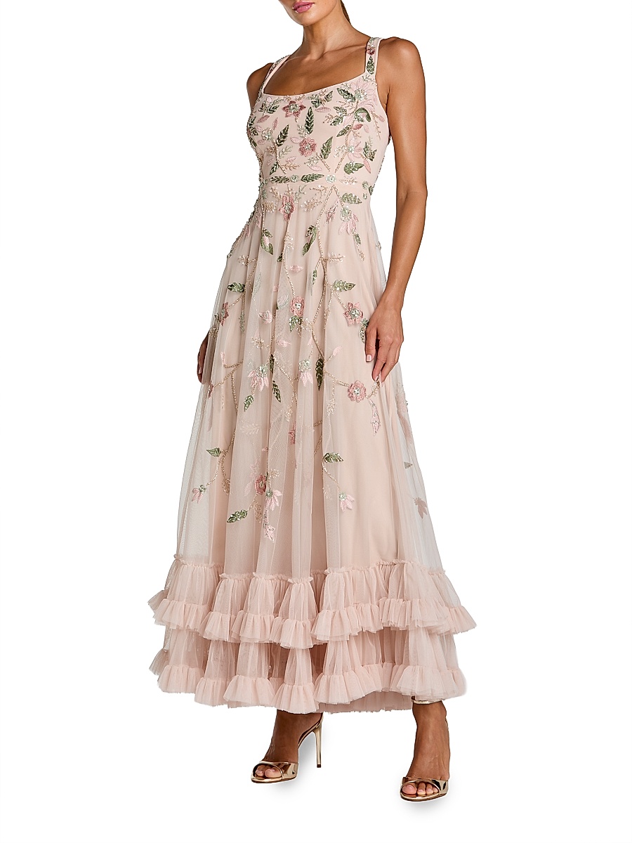 Women's Floral Embellished Scoopneck Maxi Dress - Porcelain