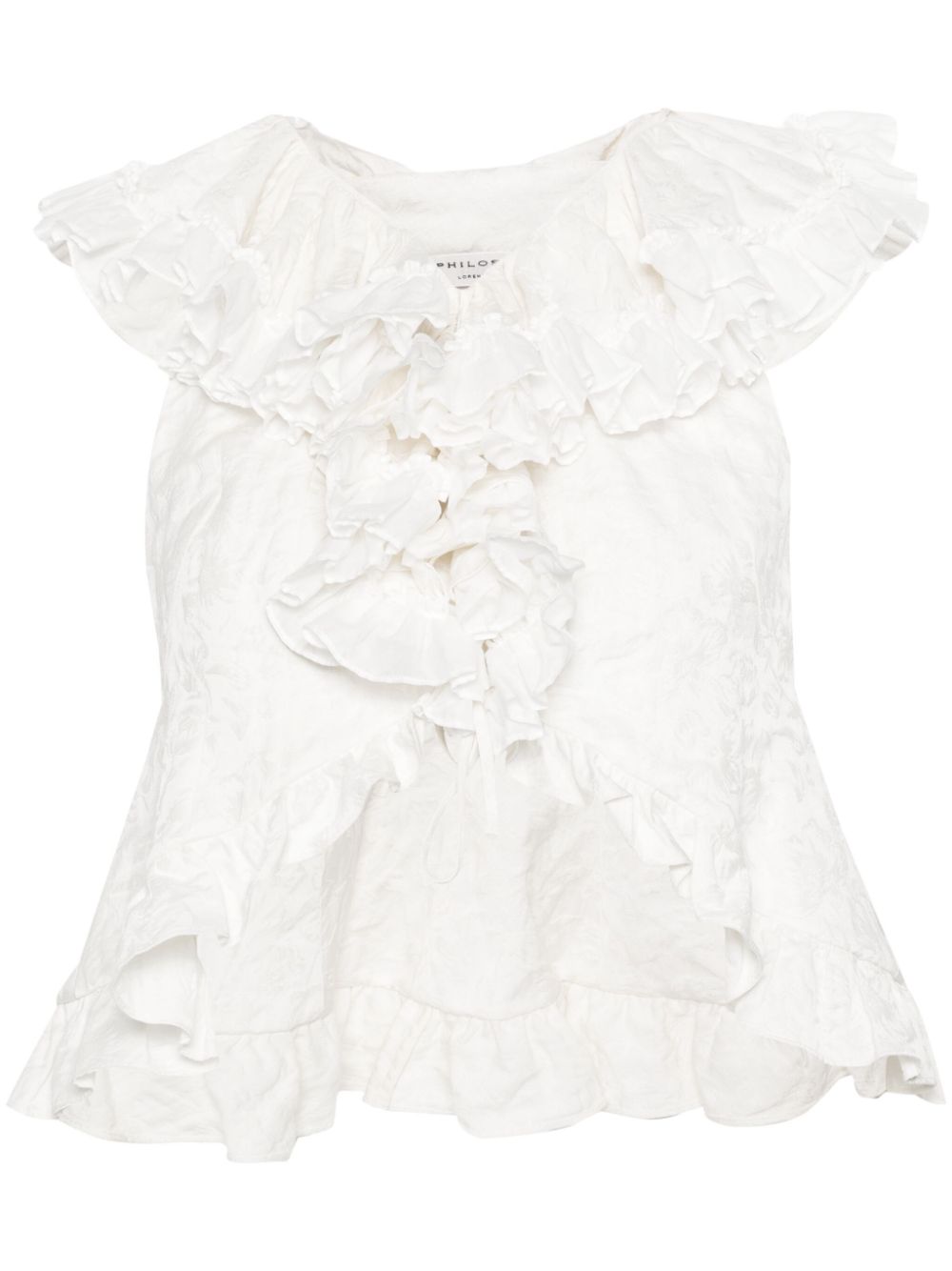 Floral-jacquard ruffled blouse - Neutrals