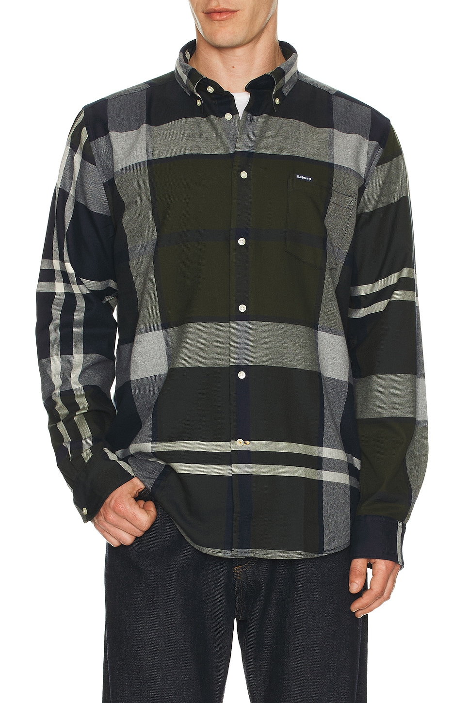 Barbour Dunoon Tartan Tailored Shirt in Fernwood Tartan - Olive,Navy. L also in M, S, XL/1X