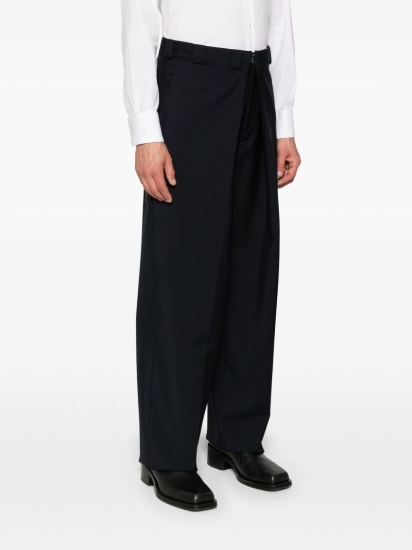 Midnight Blue Wool Blend Wide-leg Pant
