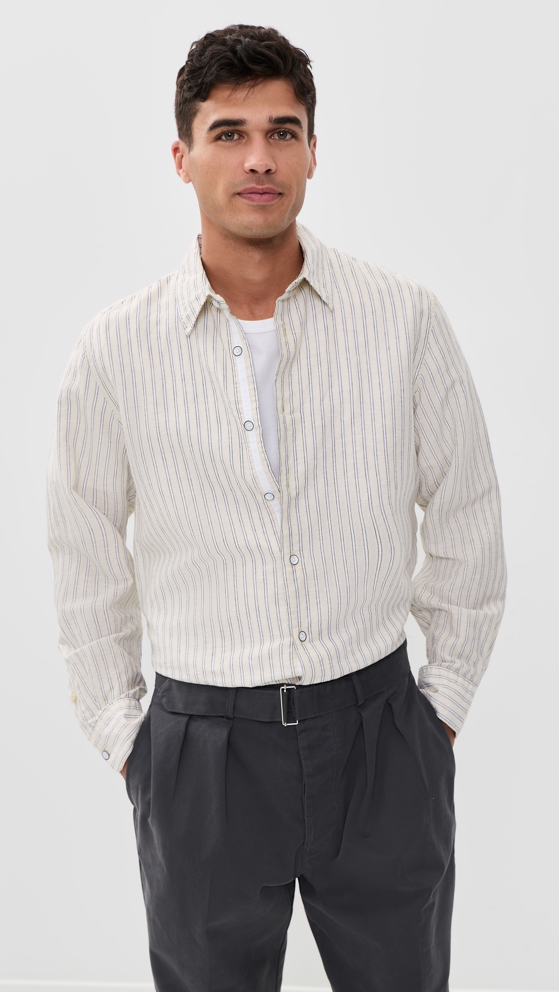 Finch Long Sleeve Linen Stripe Shirt Patus