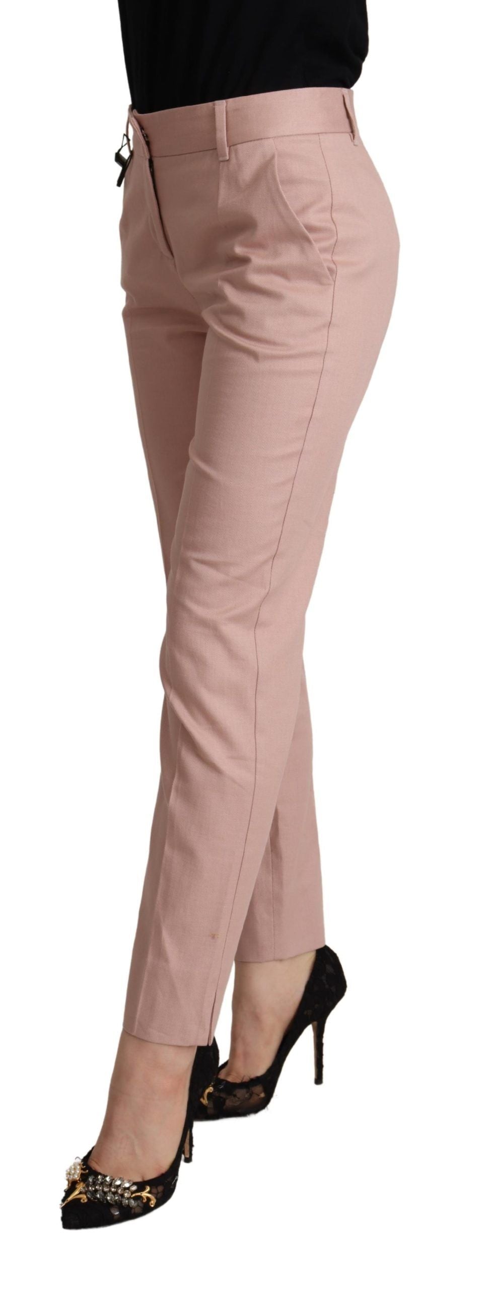 Cotton-Elastane Tapered Trousers — Pink