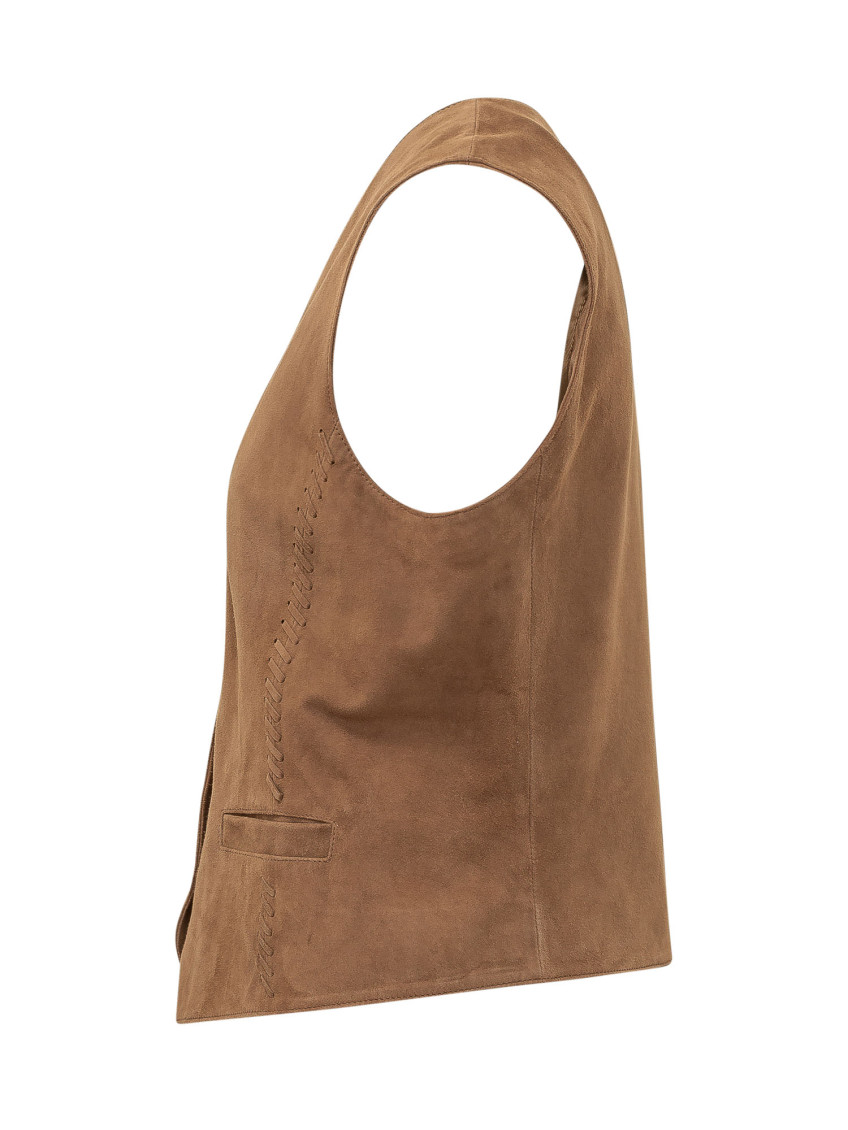 Brown Solid V Neck Jacket