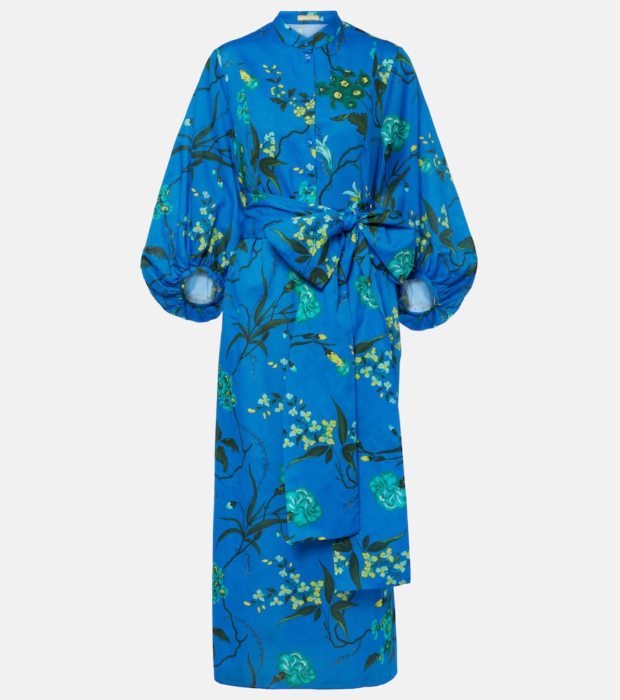 Floral cotton and linen midi dress