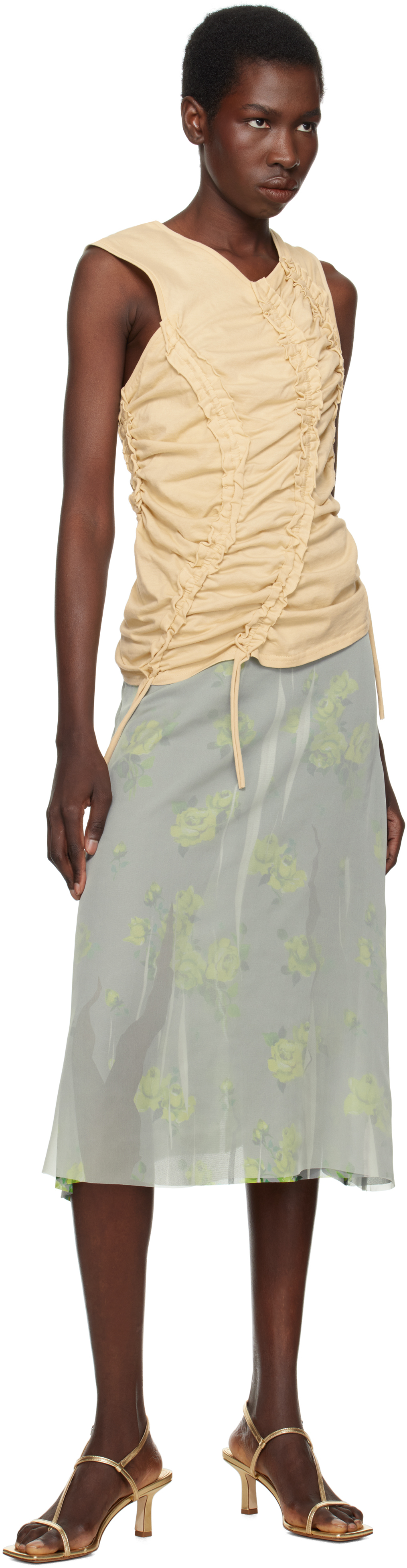 Aeyde Gold Elise Leather Toe-Post Heeled Sandals