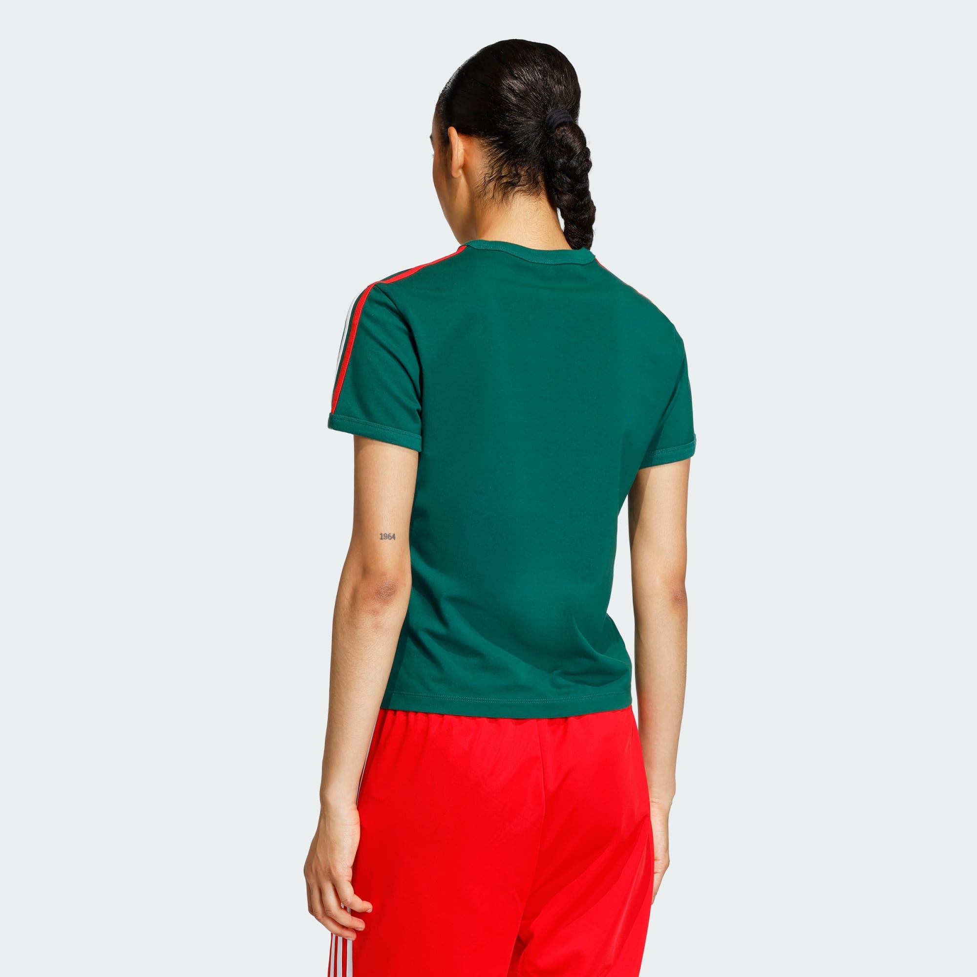 ADIDAS Originals Womens 3 STRIPES SLIM TEE - Forest Green Cotton - Mediu