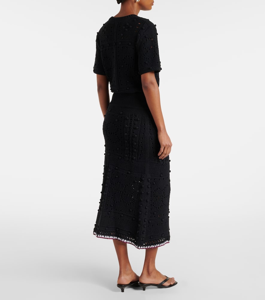 Cotton-blend midi skirt