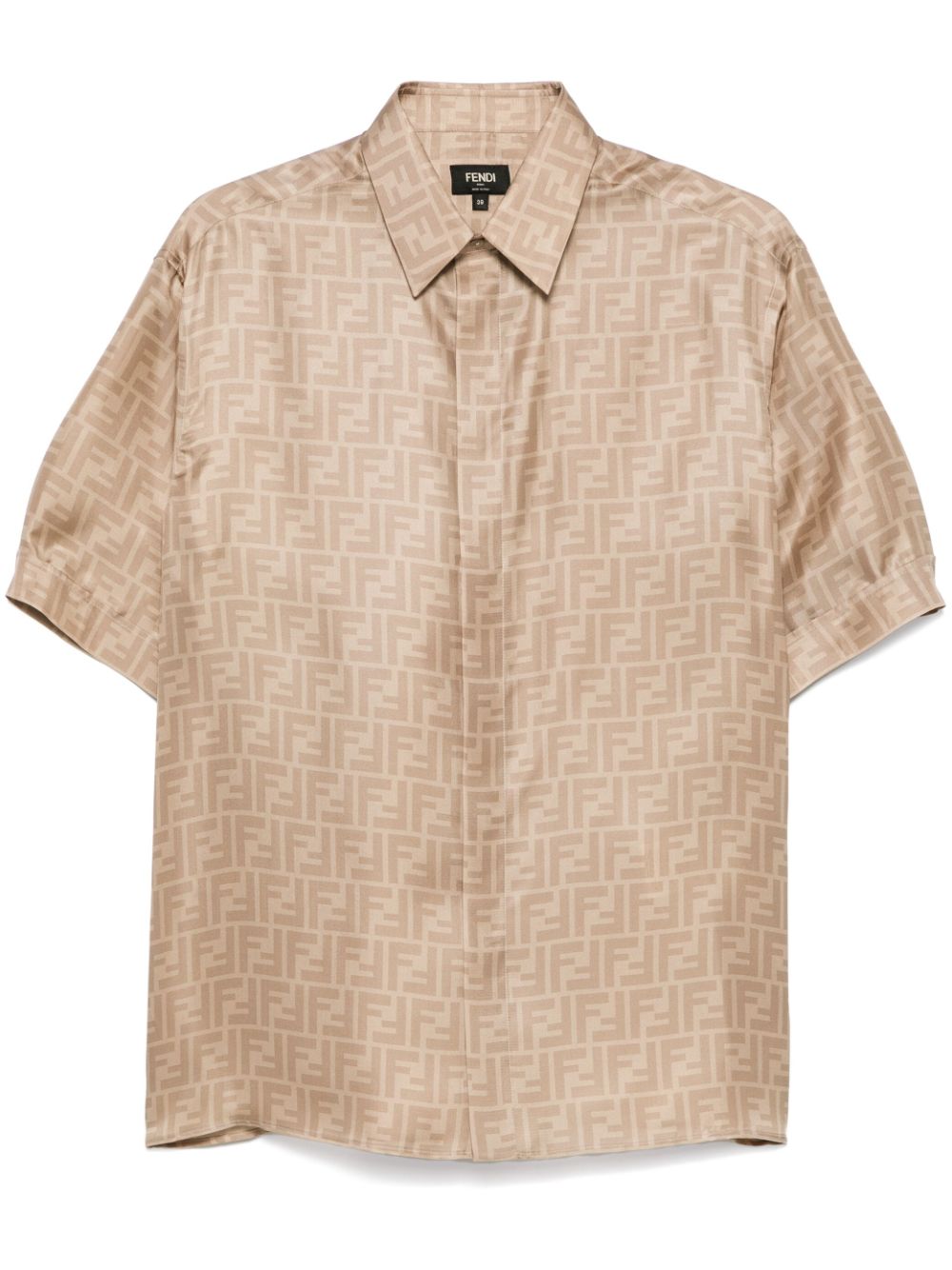 FF-logo print silk shirt - Brown