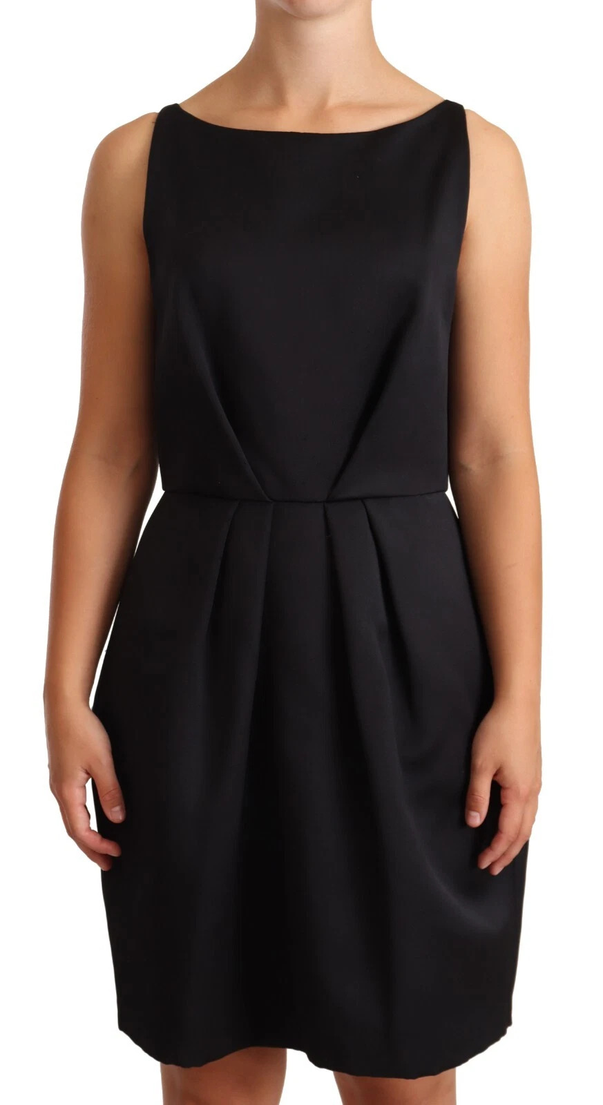 Cédric Charlier Black Sleeveless Pleated Aline Knee Length Women's Dress Pre-Owned